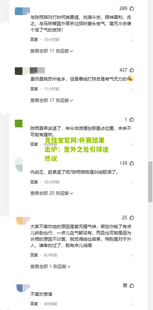 杯赛结果出炉：意外之处引球迷热议