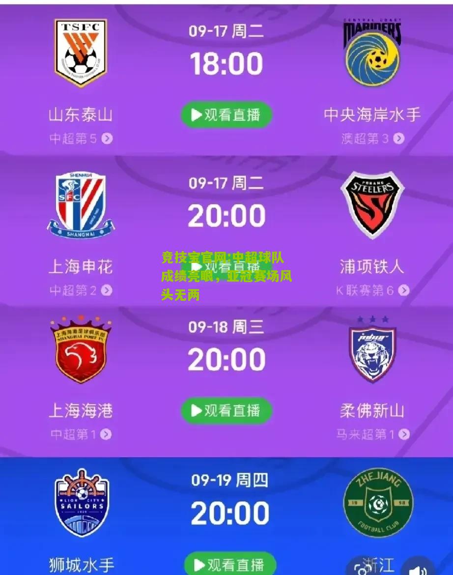 中超球队成绩亮眼，亚冠赛场风头无两
